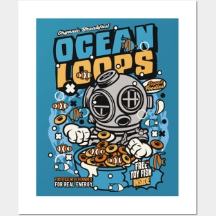 Retro Cartoon Cereal Box // Cereal Ocean Loops // Funny Vintage Breakfast Cereal Posters and Art